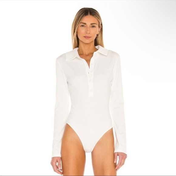 LOVERS and FRIENDS White Flora Bodysuit Long Sleeve Ribbed Button Front Sz XL - Picture 2 of 16